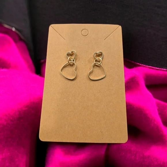 Gold Plated Heart Dangle Earrings - Picture 1 of 2